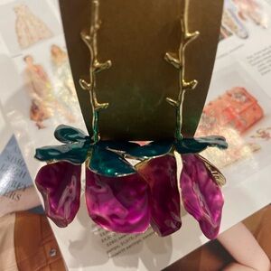 Floral Gold and Pink Earrings